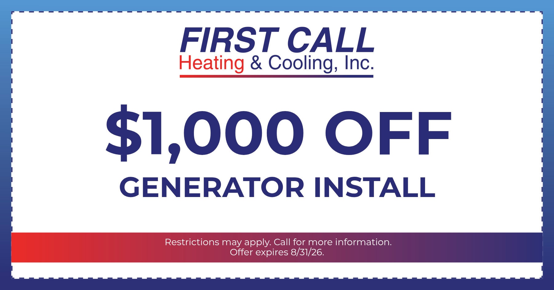 $1,000 OFF GENERATOR INSTALL.
