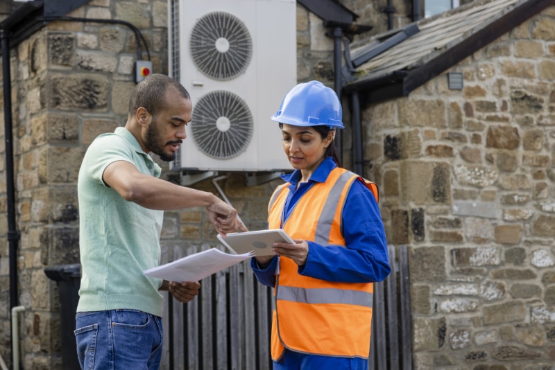 Engineer Working on an Air Source Heat Pump.