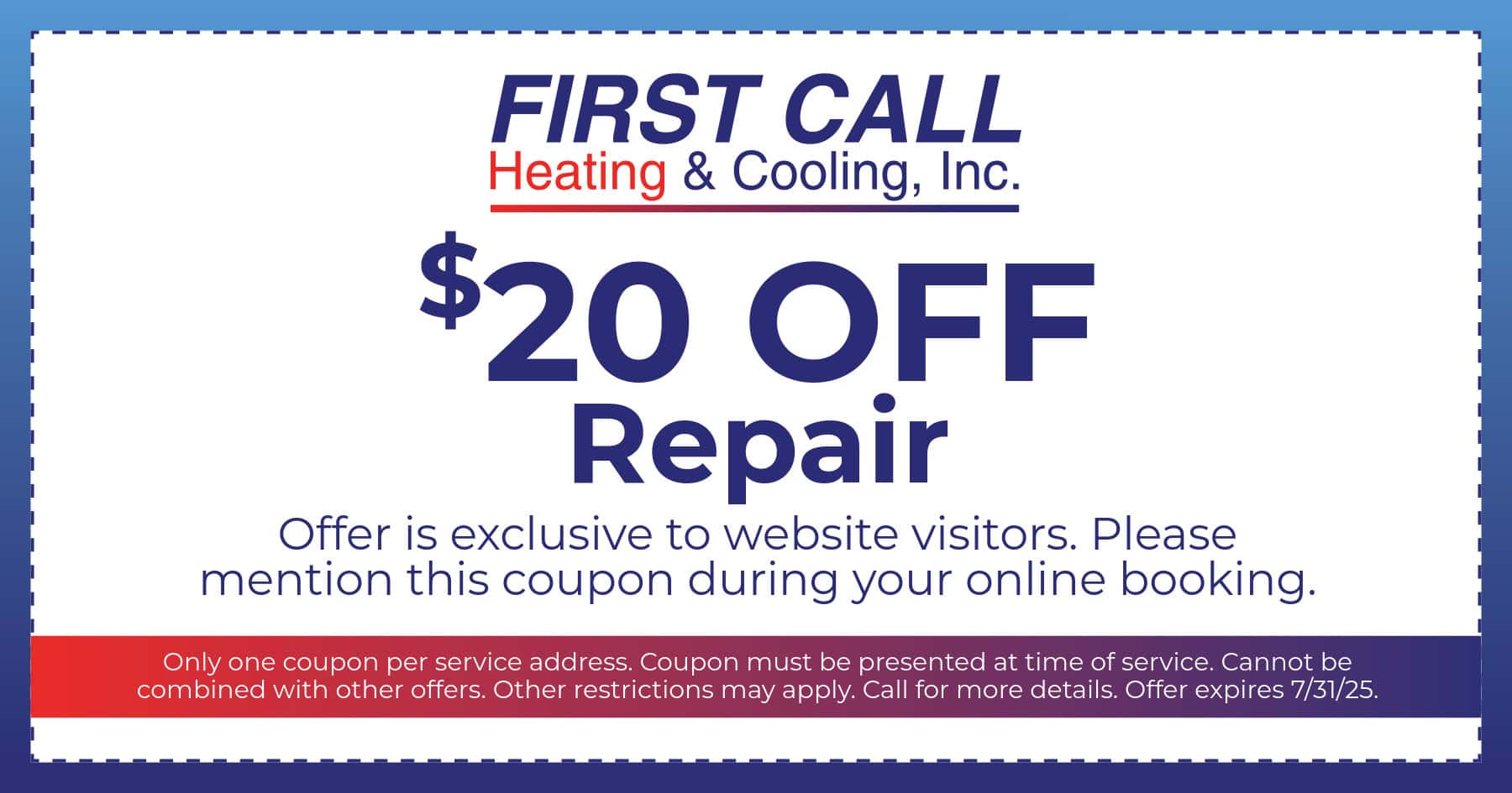  OFF Repair. Offer is exclusive to website visitors. Please mention this coupon during your online booking to redeem this offer.